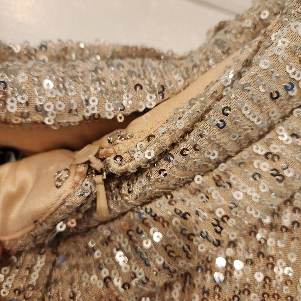 Mac Duggal Sequined Drop shoulder long sleeve gold jumpsuit size 10 - Picture 6 of 8